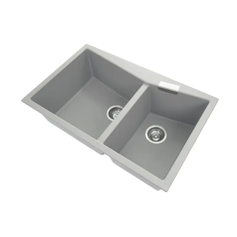 800x500mm Concrete Grey Granite Double Bowl Kitchen Sink 