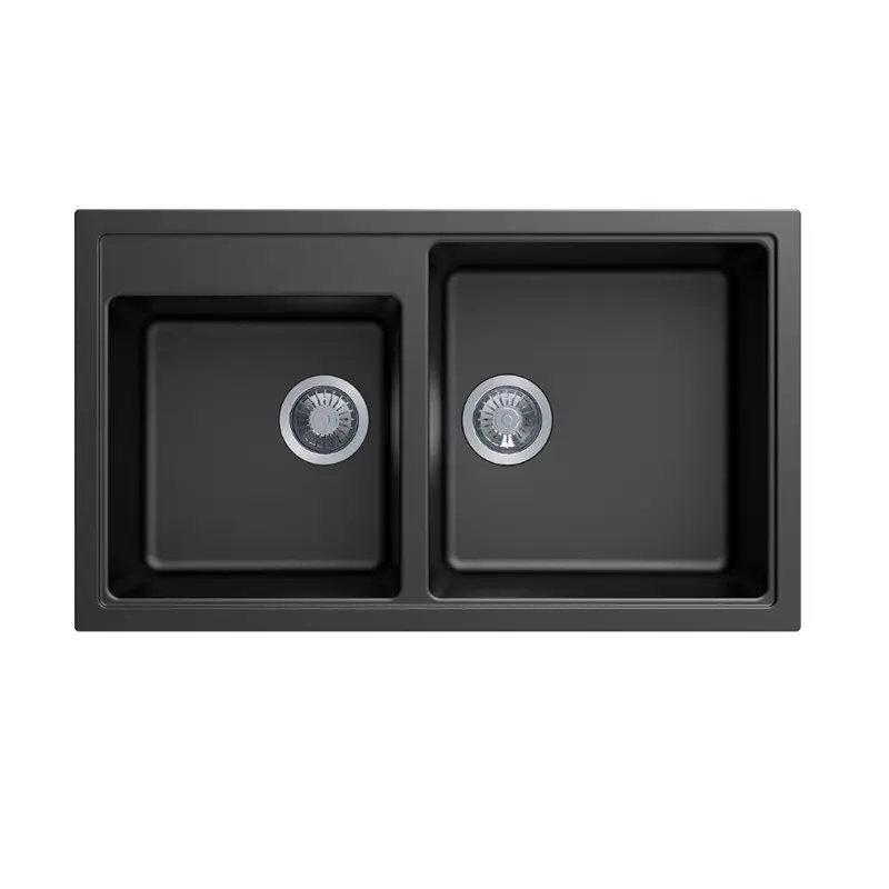 860x500x200mm Black Granite 1 & 3/4 Bowl Kitchen Sink 