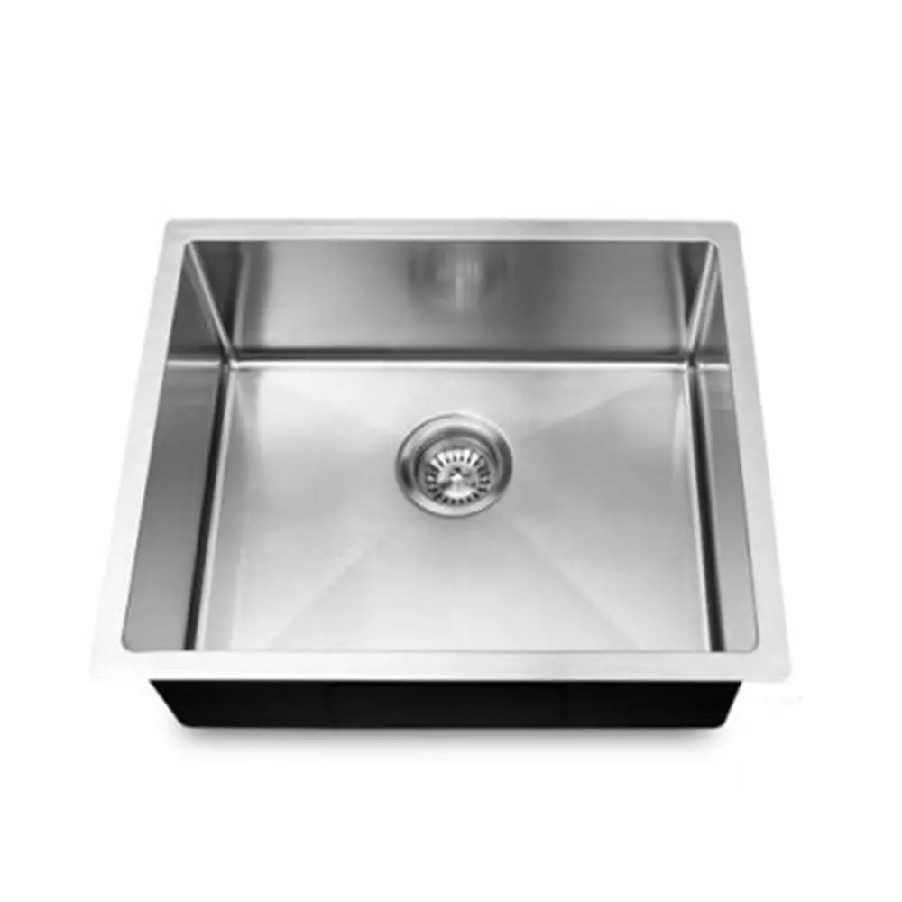 Round Corner Chrome Stainless Steel Handmade Single Bowl Kitchen Sink 440x440x205mm