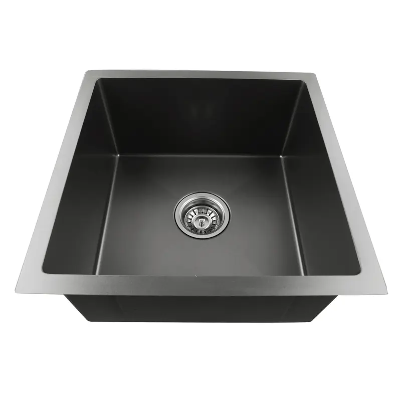 Round Corner Dark Grey Stainless Steel Handmade Single Bowl Kitchen Sink 440x440x205mm