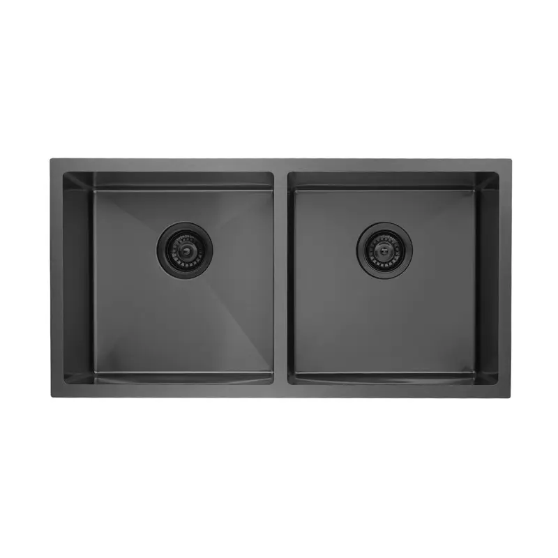 Gun Metal Grey Stainless Steel Double Bowl Kitchen Sink 860x440x200mm 