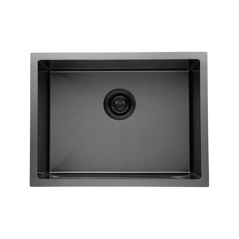 Round Corner Gunmetal Grey Stainless Steel Handmade Single Bowl Kitchen Sink - 580x440x230mm