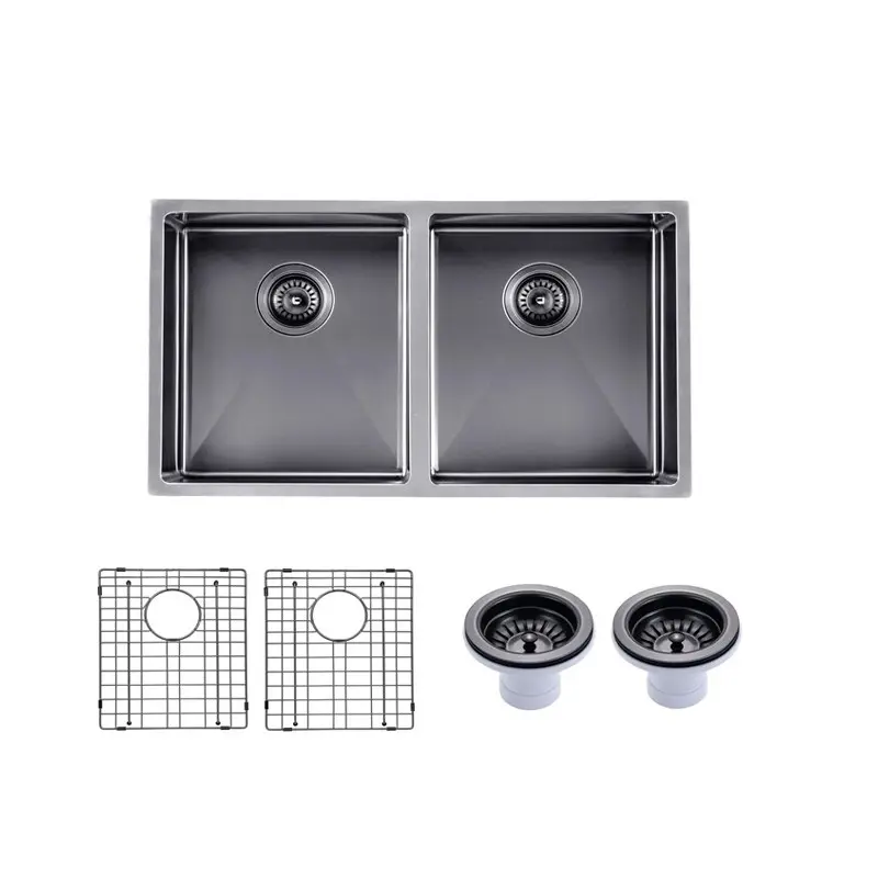 820x457x230mm Gunmetal Stainless Steel PVD Double Bowl Kitchen Sink 