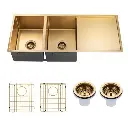 Brushed Brass 1.2mm Handmade Top/Undermount PVD Double Bowls Kitchen Sink – 1160x460x230mm