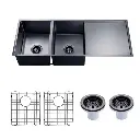 Gun Metal 1.2mm Handmade Top/Undermount PVD Double Bowls Kitchen Sink - 1160x460x230mm