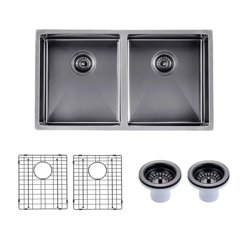 820x457x230mm Gunmetal Stainless Steel PVD Double Bowl Kitchen Sink 