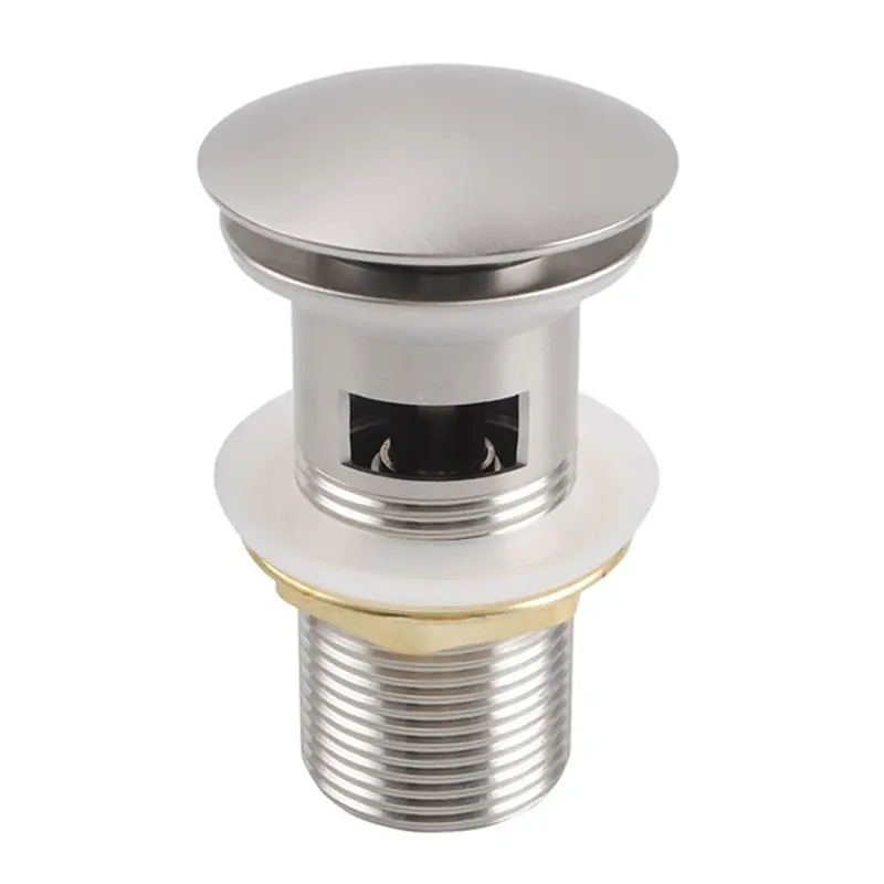 32/40mm Solid Brass Basin Mushroom Pop Up Waste – Brushed Nickel – Overflow