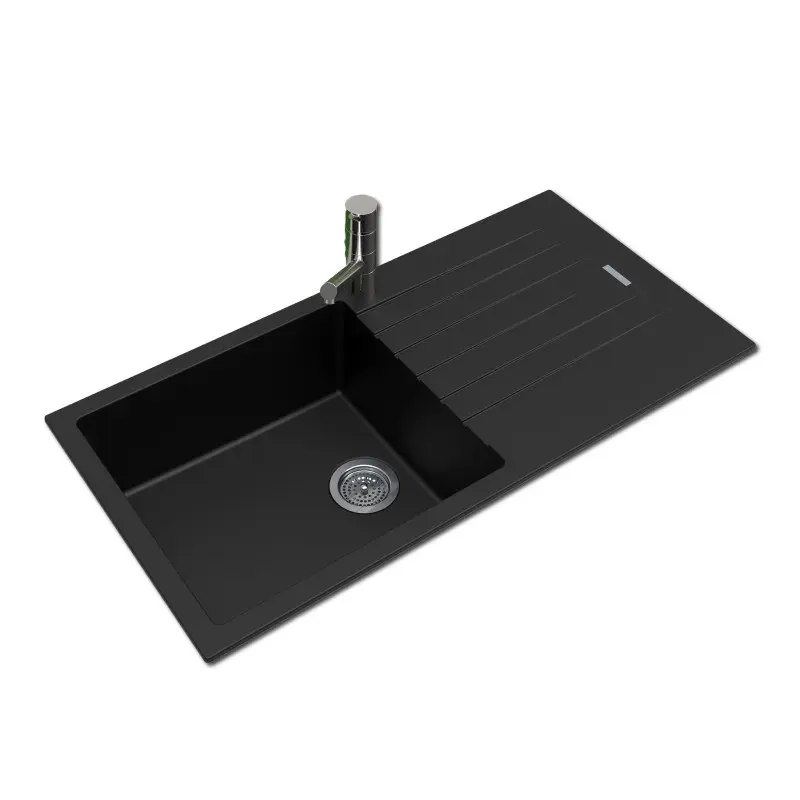 Single Bowl Black Granite Stone Kitchen Sink with Drainboard Top/Undermount – 1000x500x200mm