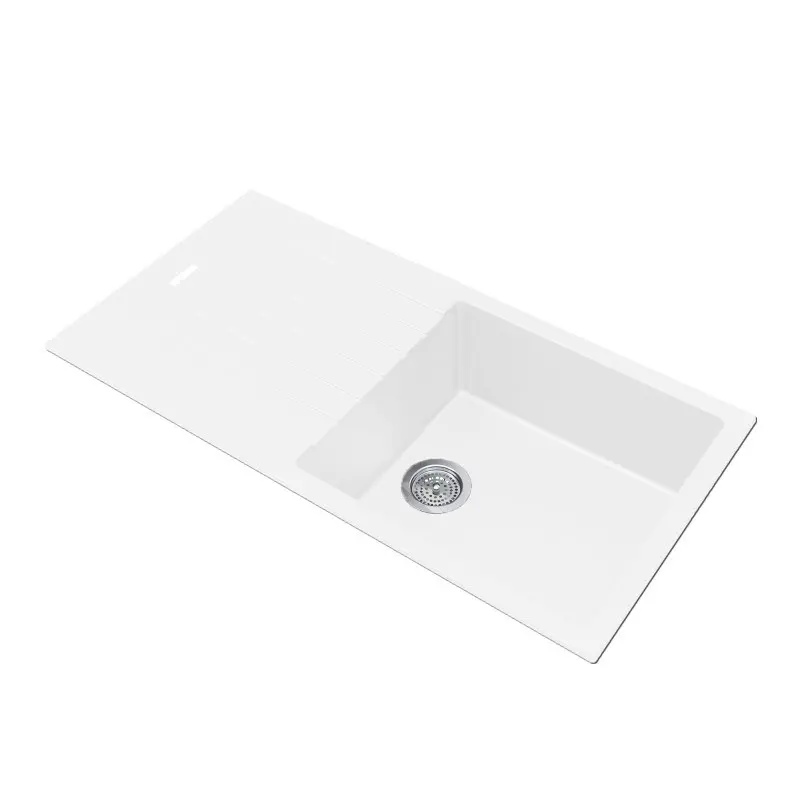Single Bowl White Granite Stone Kitchen Sink with Drainboard Top/Undermount – 1000x500x200mm