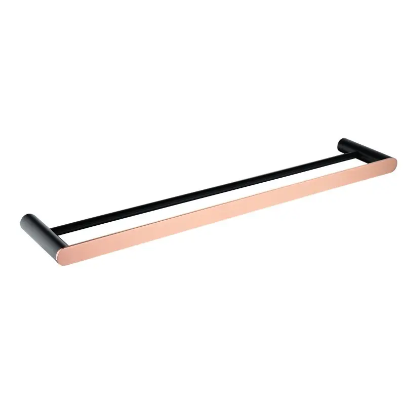 RUSHY - 600mm Black & Rose Gold Double Towel Rail 