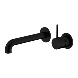 MECCA MATTE BLACK WALL BASIN/BATH MIXER SEPARATE BACK PLATE HANDLE UP 120MM