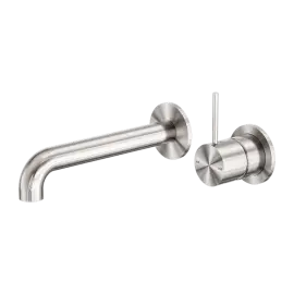 MECCA BRUSHED NICKEL WALL BASIN/BATH MIXER SEPARATE BACK PLATE HANDLE UP 120MM