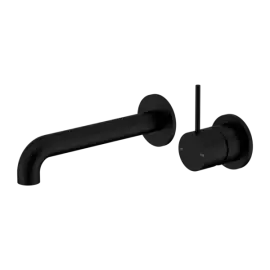 MECCA MATTE BLACK WALL BASIN/BATH MIXER SEPARATE BACK PLATE HANDLE UP 160MM