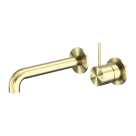 MECCA BRUSHED GOLD WALL BASIN/BATH MIXER SEPARATE BACK PLATE HANDLE UP 160MM