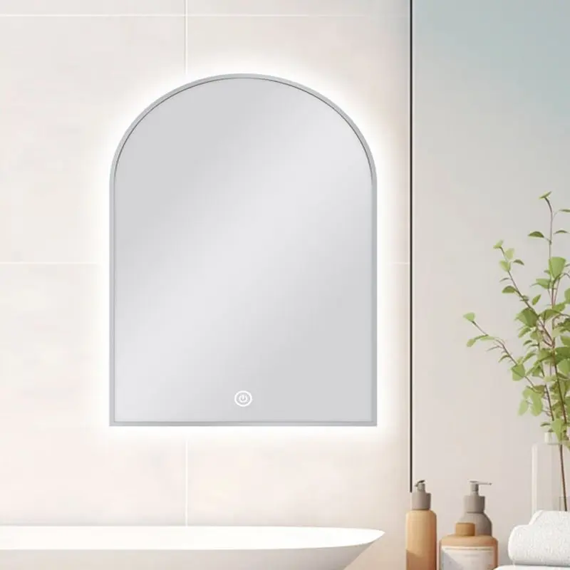600x900mm Arched Brushed Nickel Framed LED Mirror 