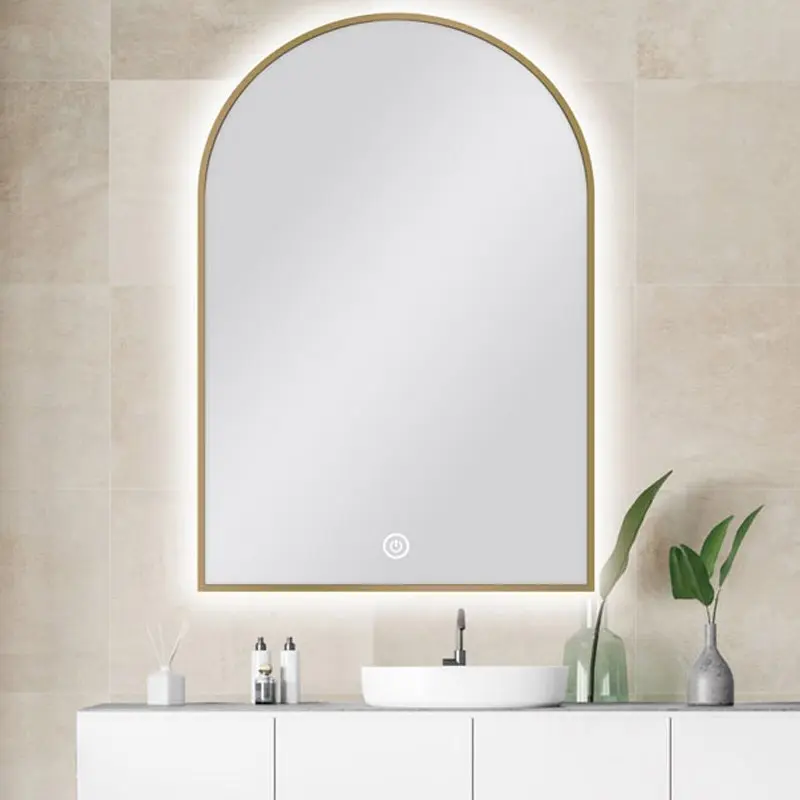 600x900mm Arched Gold Framed LED Mirror
