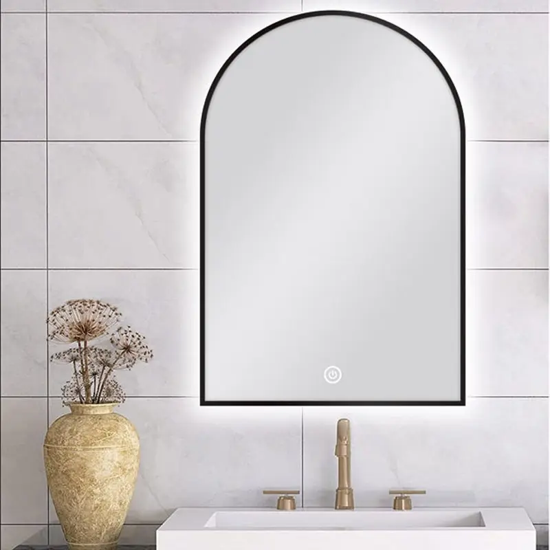 600x900mm Arched Black Framed LED Mirror 