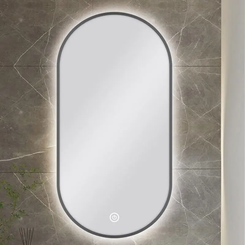 450x900mm Pill Shape Framed Gunmetal Led Mirror
