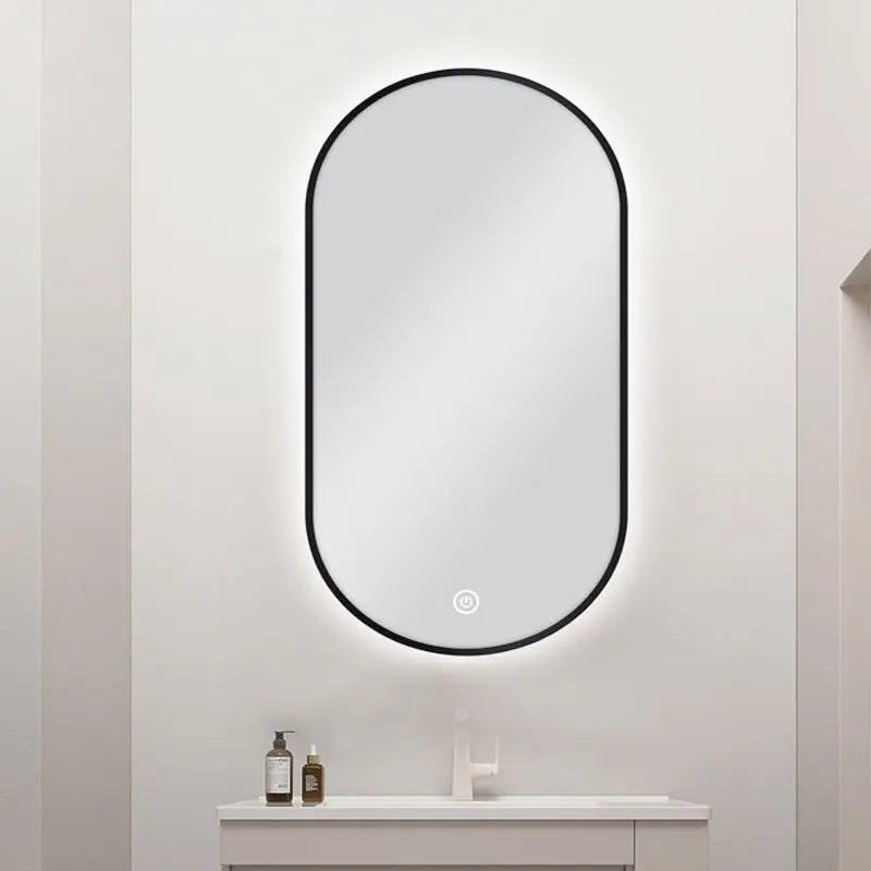 450x900mm Pill Shape Framed Black Led Mirror