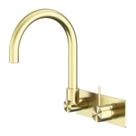 MECCA WALL BASIN/BATH MIXER SWIVEL SPOUT HANDLE UP BRUSHED GOLD 