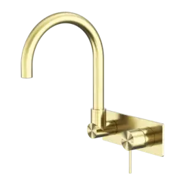 MECCA WALL BASIN/BATH MIXER SWIVEL SPOUT BRUSHED GOLD 