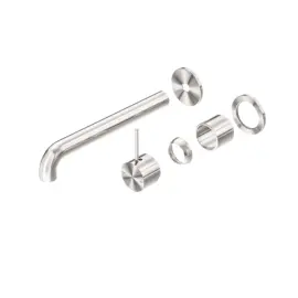 MECCA BRUSHED NICKEL WALL BASIN/BATH MIXER SEPARATE BACK PLATE HANDLE UP 185MM TRIM KITS
