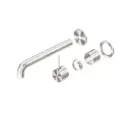 MECCA BRUSHED NICKEL WALL BASIN/BATH MIXER SEPARATE BACK PLATE HANDLE UP 230MM TRIM KITS