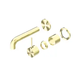MECCA BRUSHED GOLD WALL BASIN/BATH MIXER SEPARATE BACK PLATE HANDLE UP 230MM TRIM KITS