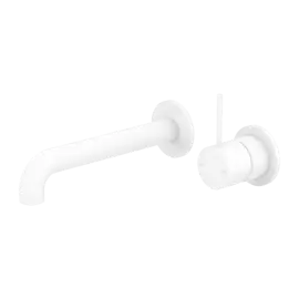 MECCA MATTE WHITE WALL BASIN/BATH MIXER SEPARATE BACK PLATE HANDLE UP 260MM