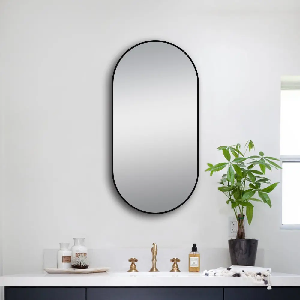 500x1000mm Matte Black Framed Mirror 