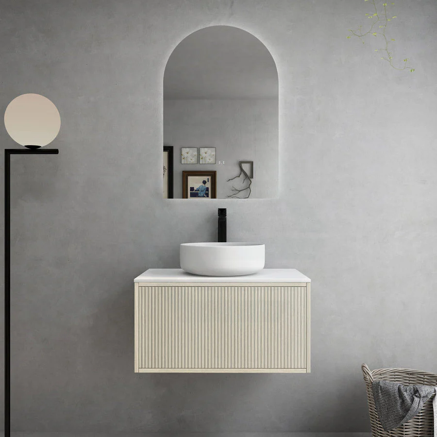 590*386*380mm Narrow Ceto Bellevue Wall Hung Bathroom Vanity Push-to-Open Coastal Oak