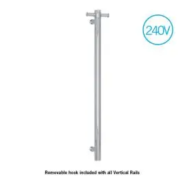 MECCA CHROME 240V SINGLE VERTICAL HEATED TOWEL RAIL