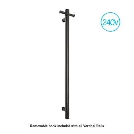 MECCA MATTE BLACK 240V SINGLE VERTICAL HEATED TOWEL RAIL