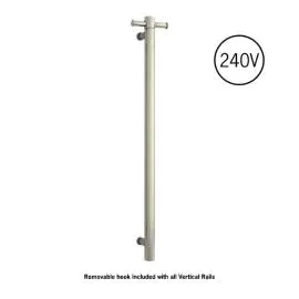 MECCA BRUSHED NICKEL 240V SINGLE VERTICAL HEATED TOWEL RAIL