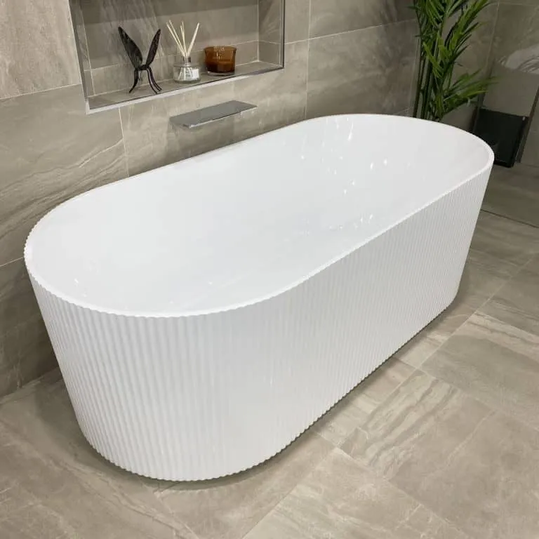 Brighton Groove Fluted Oval Freestanding Bathtub - Gloss White - No Overflow - 1700mm