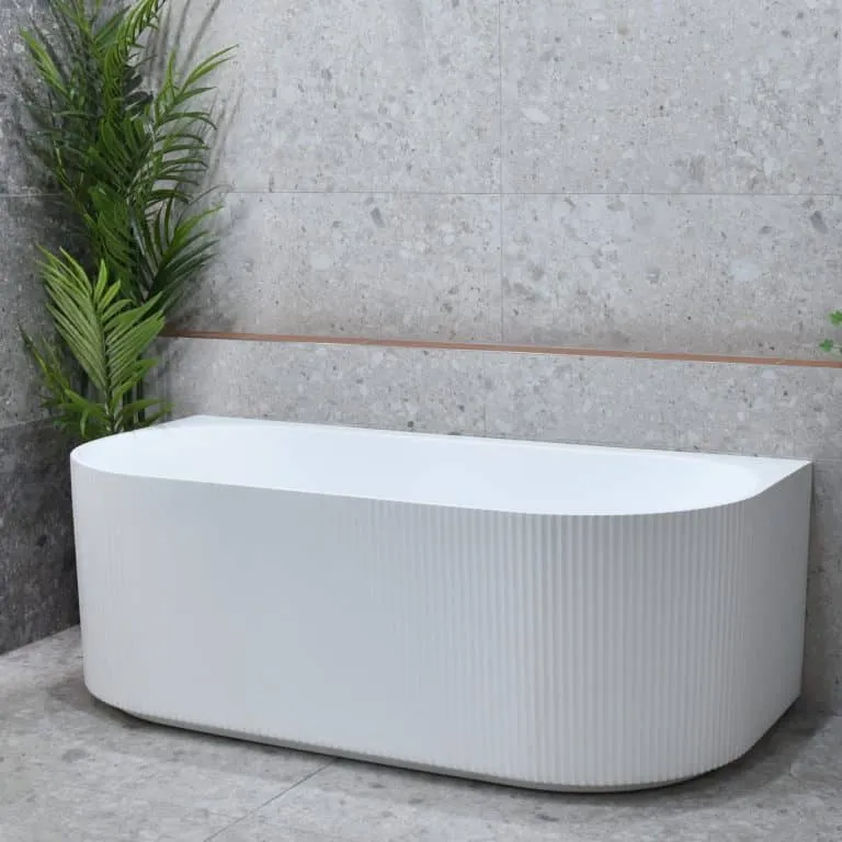 Brighton Groove Fluted Oval Freestanding Back to Wall Bathtub – Matte White – 1700mm 