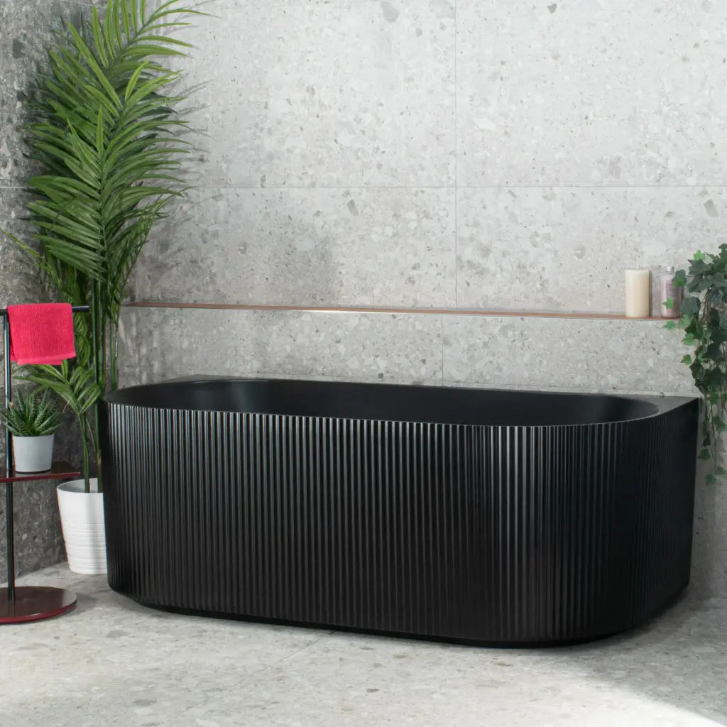 Brighton Groove Fluted Oval Freestanding Back to Wall Bathtub – Matte Black – 1700mm 