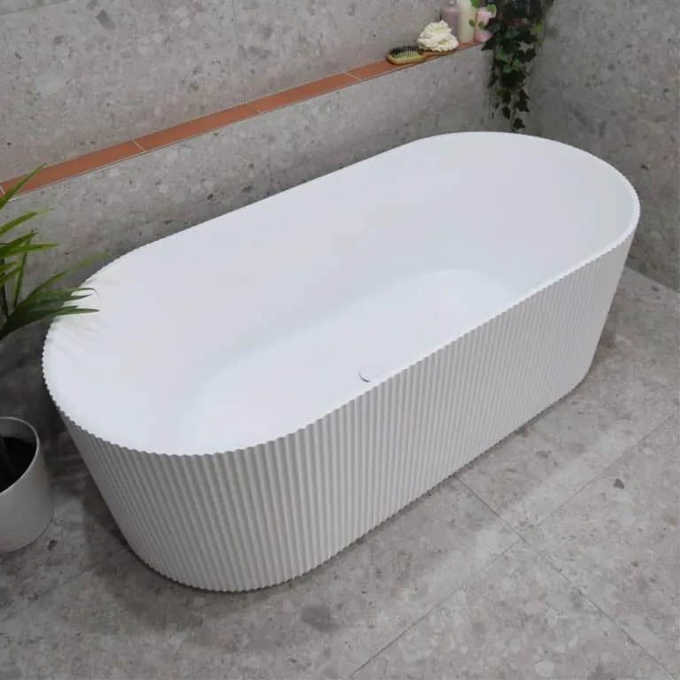 Brighton Groove Fluted Oval Freestanding Bathtub - Matt White - No Overflow - 1500mm