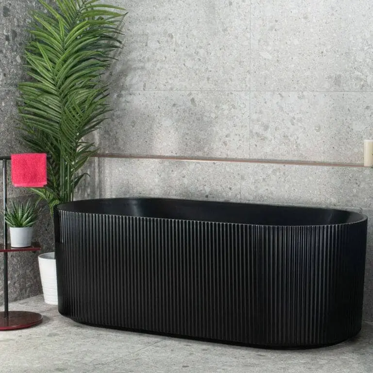 Brighton Groove Fluted Oval Freestanding Back to Wall Bathtub - Matte Black - No Overflow - 1500mm