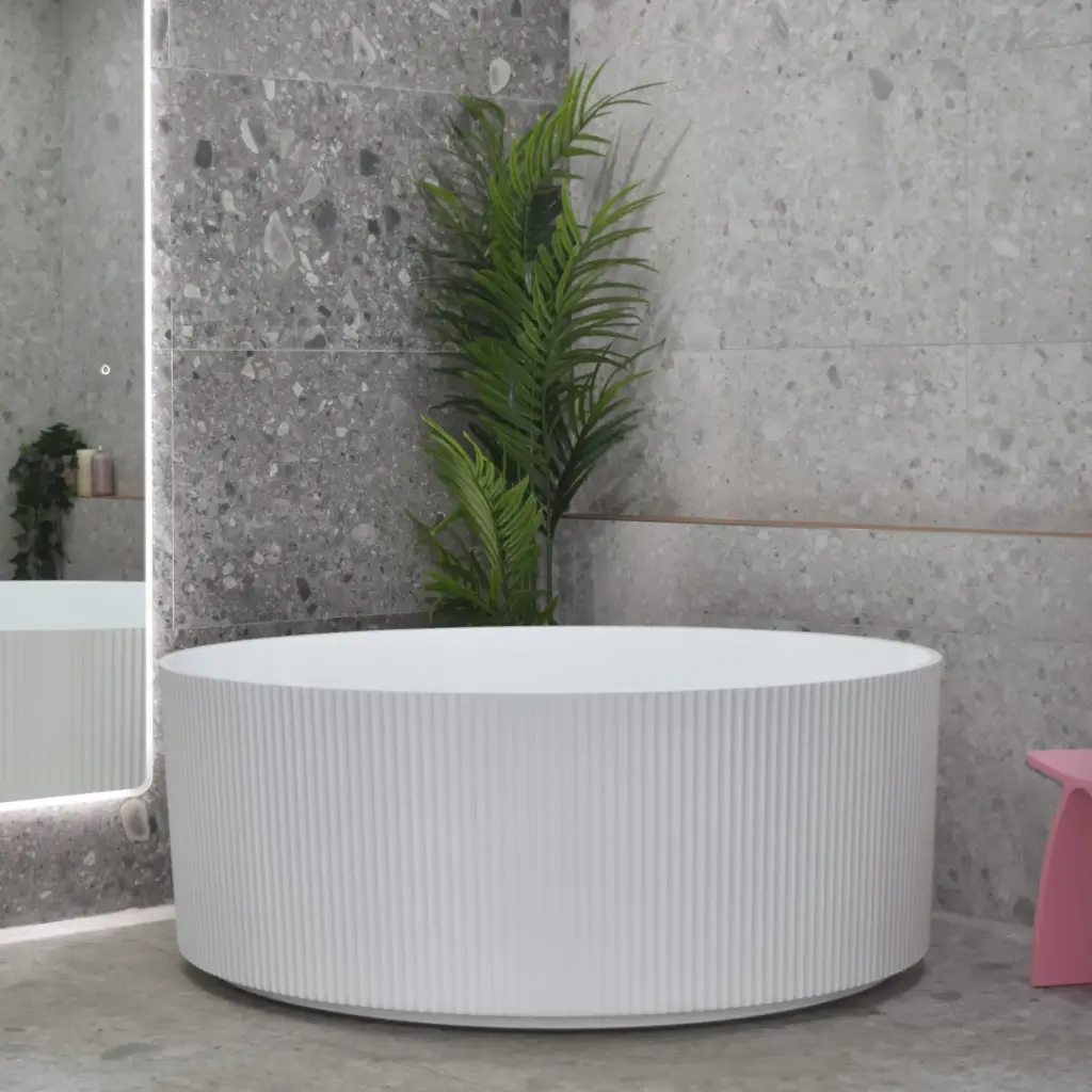 Brighton Groove Fluted Round Freestanding Back to Wall Bathtub - Gloss White - No Overflow - 1500mm