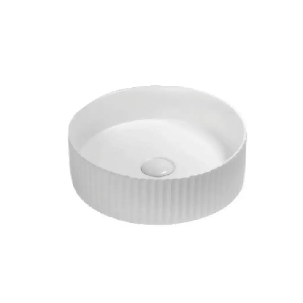 Bellevue Above Counter Artificial Stone – Fluted – Gloss White – Round – 360mm