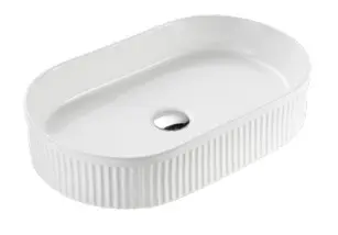 490x310x130mm Cascade Matte White Fluted Oval Above counter Art Basin