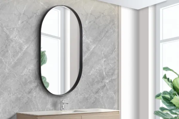 450x900x35mm Oliva Oval Matte Black Framed Mirror