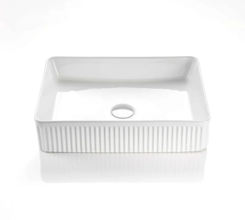 Rectangle Above Counter Ceramic Basin Ultra Slim - Fluted - Gloss White - 500x380x120mm  