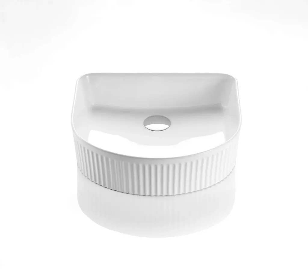 415x365x120mm Cascade Matte White Fluted Arch Above counter Art Basin 