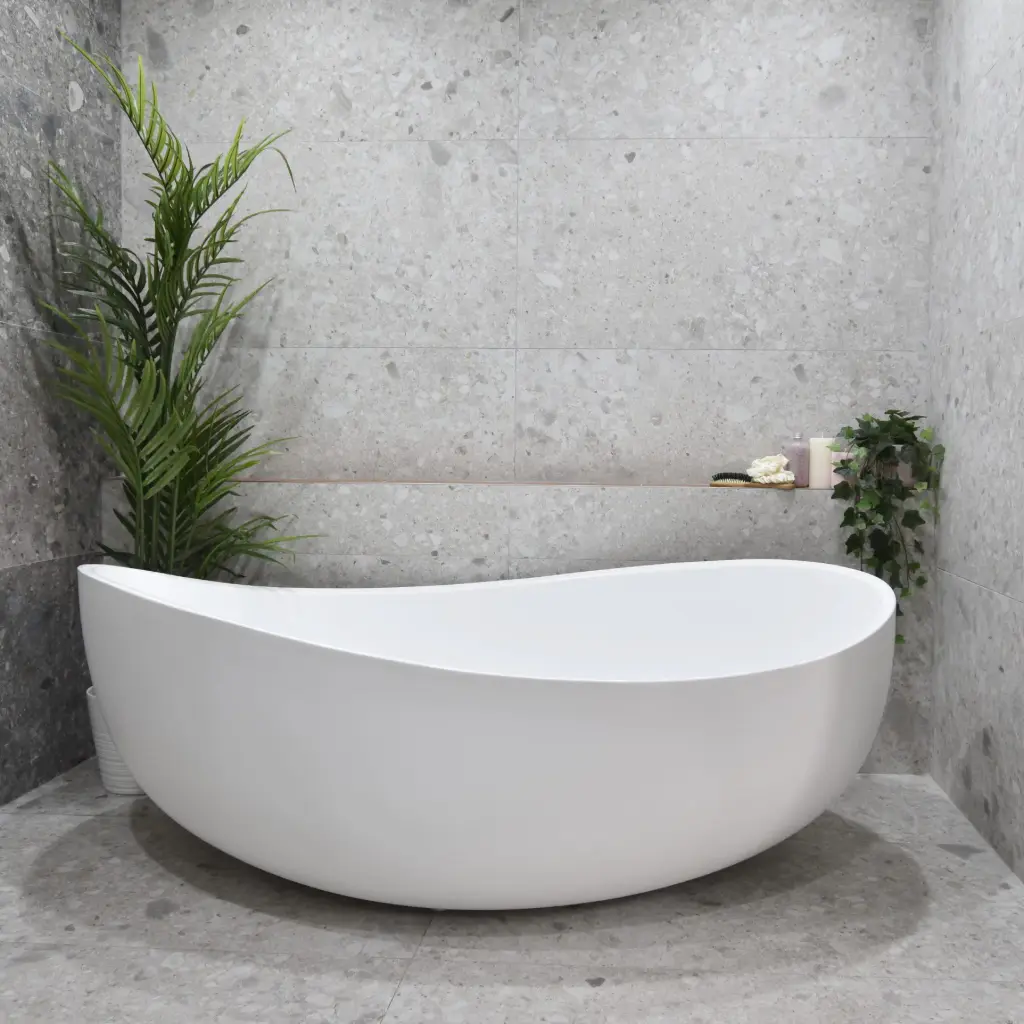 Wave Oval Wide Freestanding Bathtub - Matte White - No Overflow - 1800mm