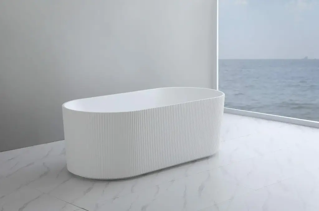 Ally Groove - Oval Freestanding Bathtub - Matte White - 1700mm