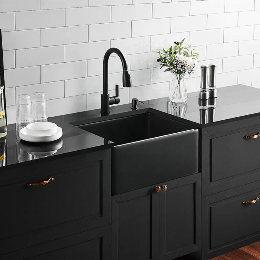 Chelsea Fireclay Farmhouse Single Bowl Sink – Matte Black – 600x451x253mm