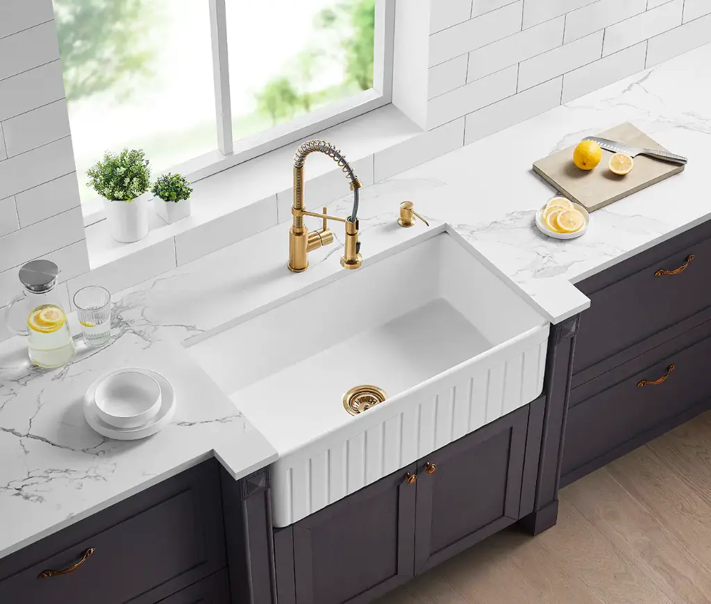 Greenwich Fireclay Farmhouse Sink – Single Bowl – Fluted – Gloss White – 828x450x255mm