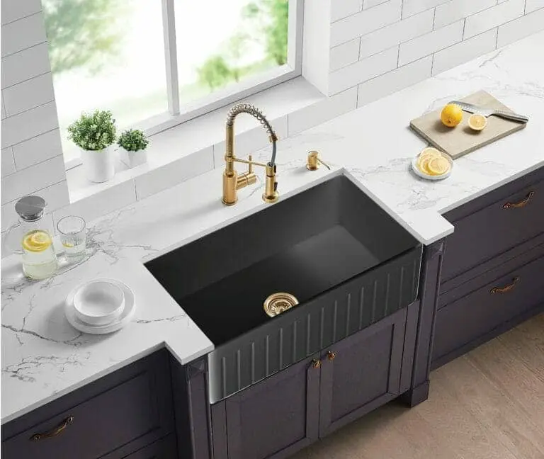 Greenwich Fireclay Farmhouse Sink – Single Bowl – Fluted – Matt Black – 828x450x252mm